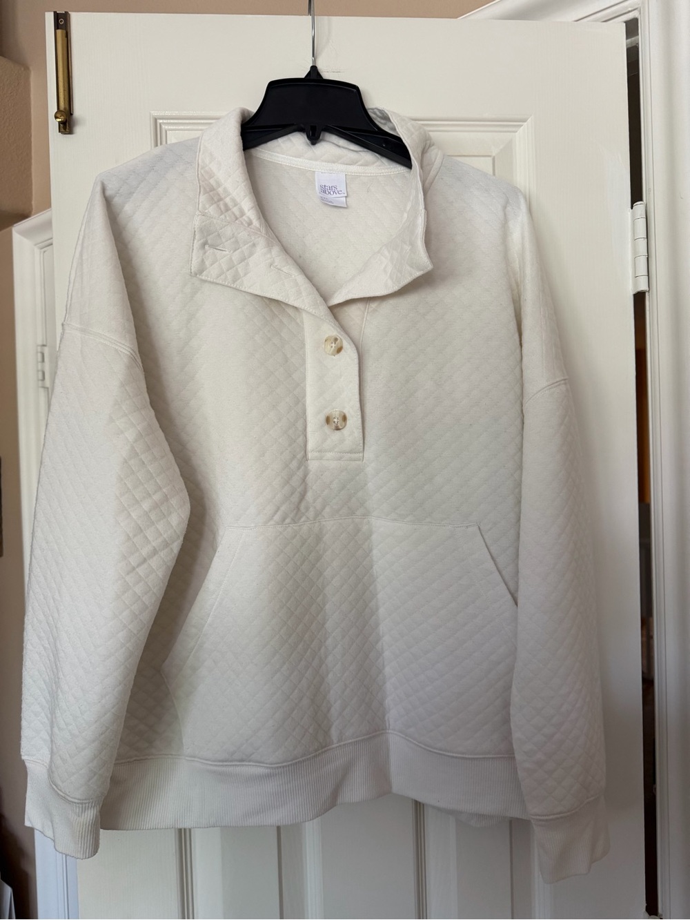 stars above Quilted Ivory Pullover Quarter Button Up